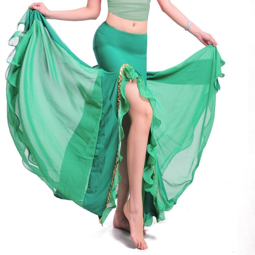 8489 Skirt Belly Dance Costume Dancing Dress High Split Beach Ruffle